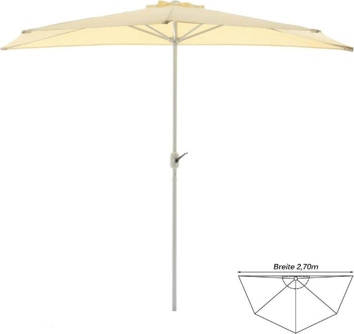 Actual product image VCM Balkon-Sonnenschirm Beige halbrund Gartenschirm Sonnenschutz 2,7m mit Kurbel (2.70 m)