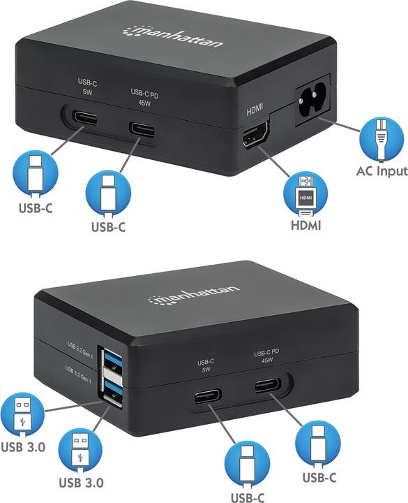 Produktbild Manhattan 130554 Smart Video Power Delivery-Ladehub (USB-C, 1 Ports)
