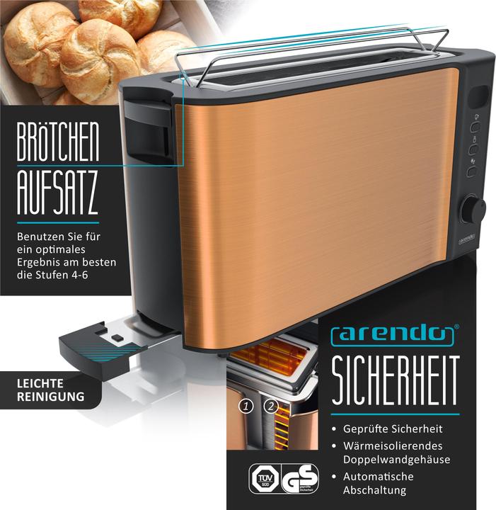 Produktbild Arendo Frühstücks Set, Edelstahl Wasserkocher 1,7l 2200 Watt, 2-Scheiben Langschlitz Toaster, Kupfer (1.70 l)