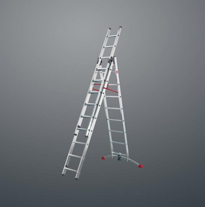 Actual product image Hailo S100 ProfiLOT, aluminium combination ladder 3-section, 2x9 + 1x8 rungs (Stepladder, 19 cm)
