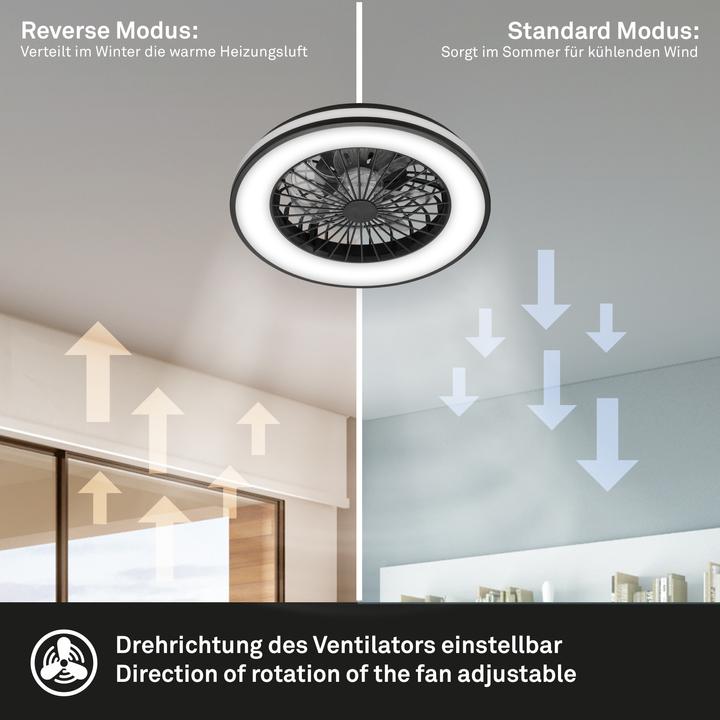 Actual product image Briloner CCT ceiling light with fan, black (5300 lm)