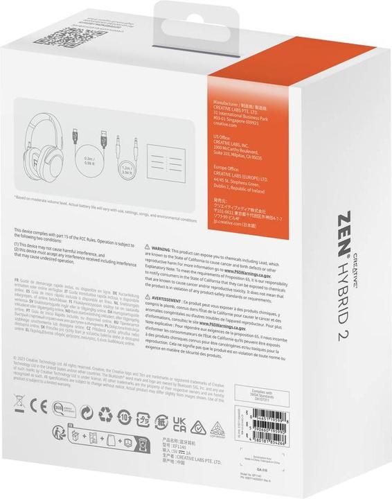 Produktbild Creative Zen Hybrid 2 (wei?, Bluetooth, USB-C, ANC) (ANC, 67 h, Kabelgebunden, Kabellos)