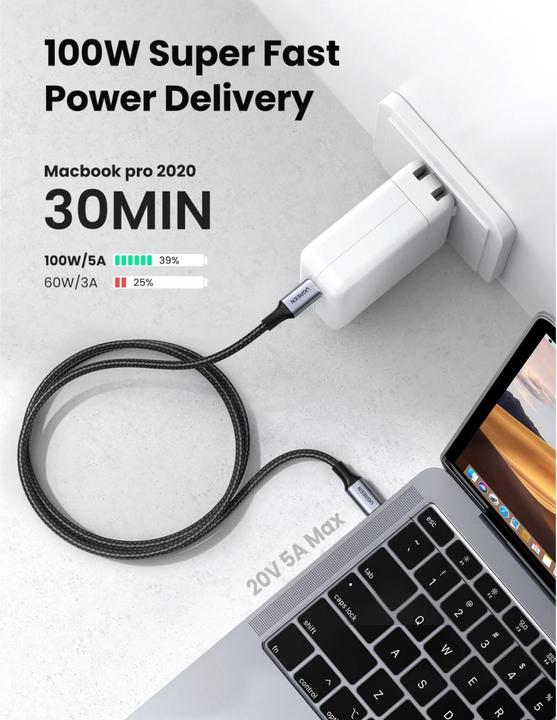 Productafbeelding Ugreen US316 Type C naar Type C kabel, 100W, 3m (zwart) (3 m, USB 2.0)