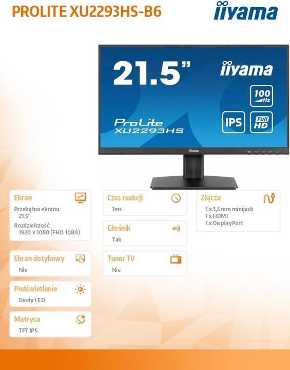 Actual product image iiyama TFT 21,5/54,5cm ProLite XU2293HS *black* (1920 x 1080 pixels, 21.50")