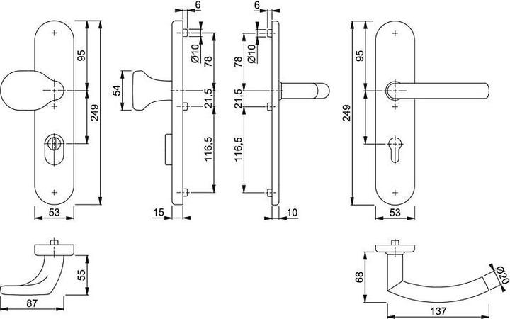 Image du produit Hoppe Garniture de protection Trondheim E86G/3332ZA/3310/1430Z Acier inoxydable F69 72 mm 42-47 mm (Poignée de porte)