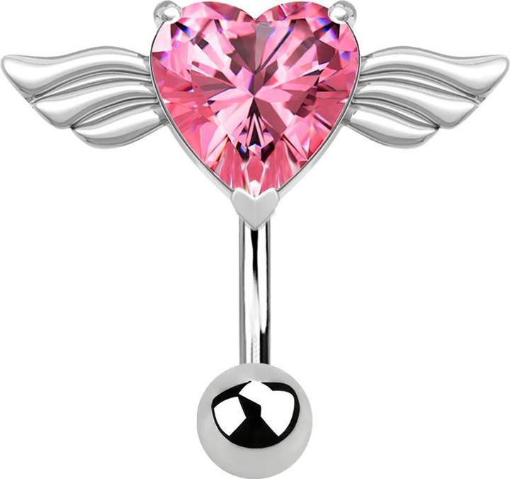 Star Piercing Banane silber Engel mit Herzkristall pink (Chirurgenstahl 316L, ohne Messing)