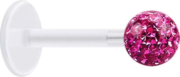 Actual product image Star Piercing Micro Labret transparent with crystal ball pink and epoxy protective layer (without brass, Surgical steel 316L, Bioflex)