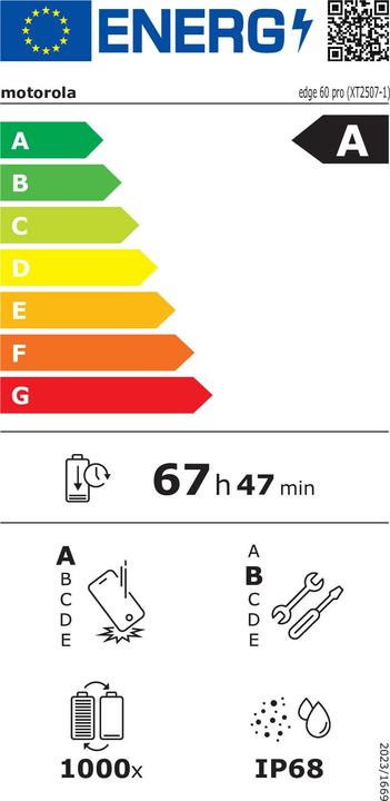 Etichetta energetica Motorola Edge 60 Pro (512 GB, Pantone Uva frizzante, 6.67", Doppia SIM, 50 Mpx, 5G)