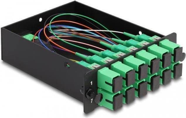 Produktbild Delock LWL HD (High Density) Kassette MPO Stecker zu 12 x SC Simplex Buchse, 12 Fasern, Singlemode, Pola... (S/UTP, CAT6, 0.13 m)