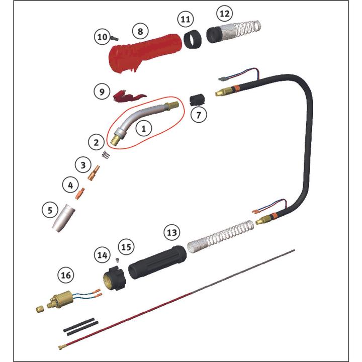 Produktbild Schweisskraft MIG/MAG-Schweissbrenner, gasgekühlt SMB25 3m Alu