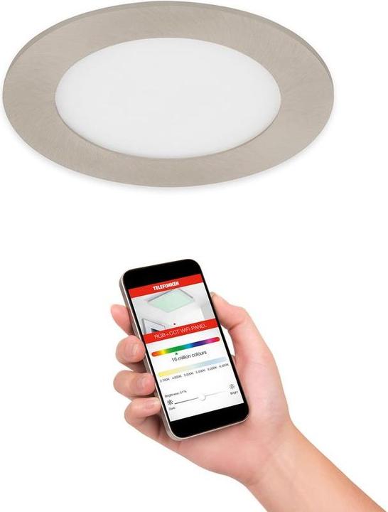 Produktbild Telefunken LED Einbauleuchte dimmbar IP23 WiFi RGBW 6W 600 lm warmwei - tageslichtwei rund nickel matt 120 (600 lm)