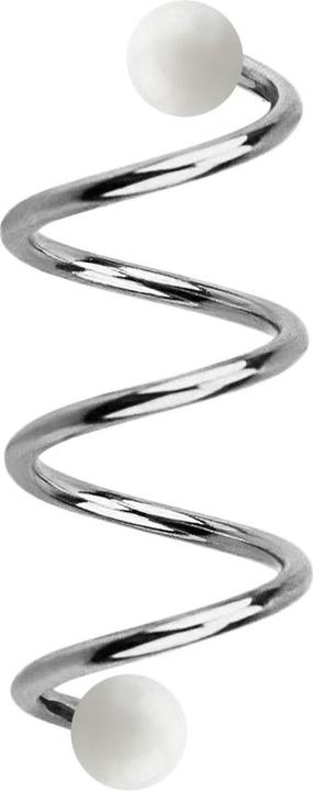 Star Piercing Micro Spirale silber mit zwei Kugeln weiss (ohne Messing, Chirurgenstahl 316L)