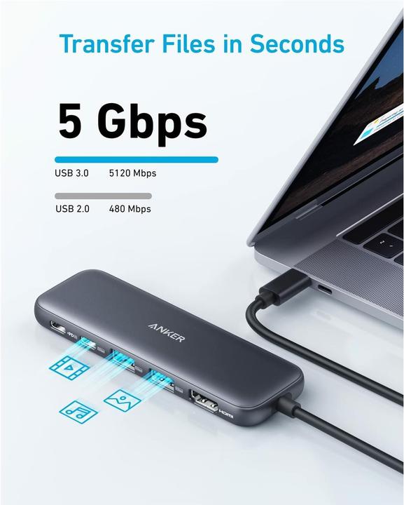 Actual product image Anker USB-C Hub (5-in-1) 1 x 4K HDMI 2 x USB-A 1 x USB-C 1 x USB-C PD 100W (USB-C, 5 Ports)
