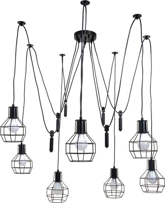 Actual product image Swisshandel24 Pendant Lamp Hanging Lamp, Industrial Metal Height Adjustable Black - 7x Lattice Lamps (E27)