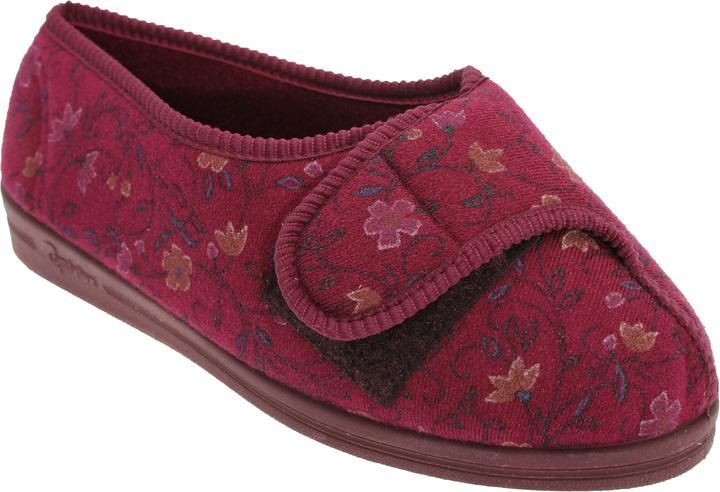 Comfylux Davina Hausschuhe Mit Klettverschluss Und Blumenmuster Extra Weite Passform