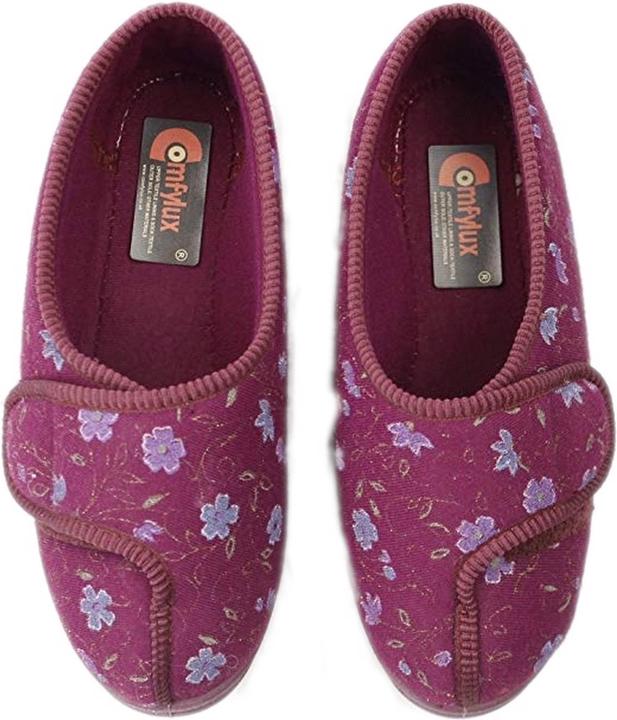 Actual product image Comfylux Davina Slippers With Velcro And Floral Pattern Extra Wide Fit (39)