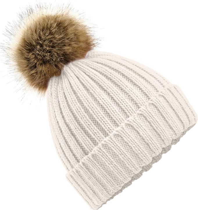 Beechfield Chunky Beanie Mütze mit KunstfellBommel (One Size)