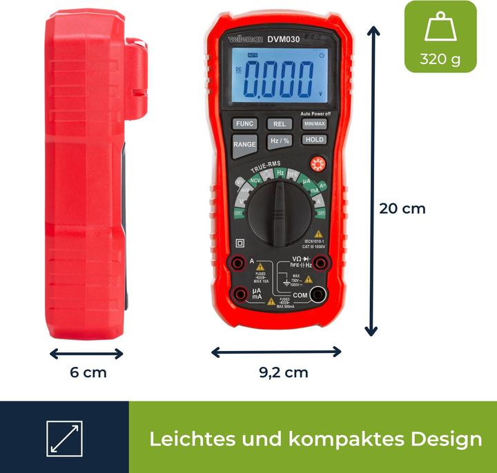 Actual product image Velleman Robust true RMS digital multimeter with automatic measuring range - CAT III - 1000 V - 8 Fu (CAT III)