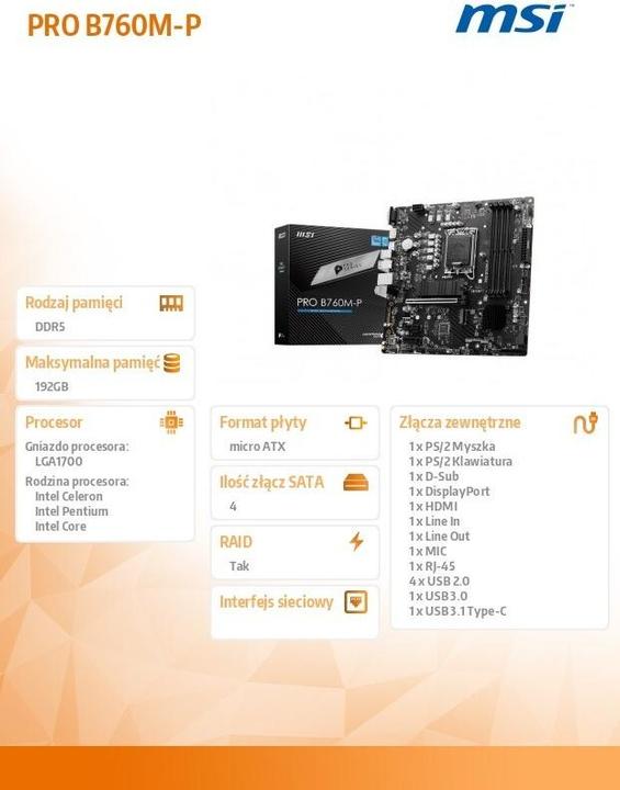Actual product image MSI PRO B760M-P (LGA 1700, Intel B760, mATX)