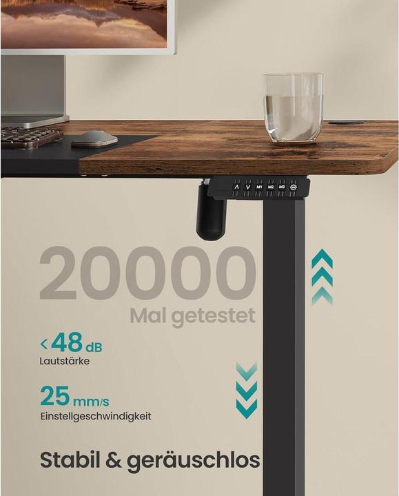 Produktbild Songmics elektrisch höhenverstellbarer Schreibtisch braun rechteckig, C-Fuss-Gestell schwarz 140,0 x (140 x 60 x 120 cm)