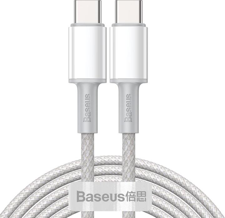 Actual product image Baseus USB-C to USB-C Cable High Density Braided, 100W, 2m (White)