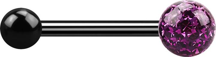 Star Piercing Barbell schwarz mit Kugel und Kristallkugel violett Epoxy Schutzschicht (ohne Messing, Titan G23)