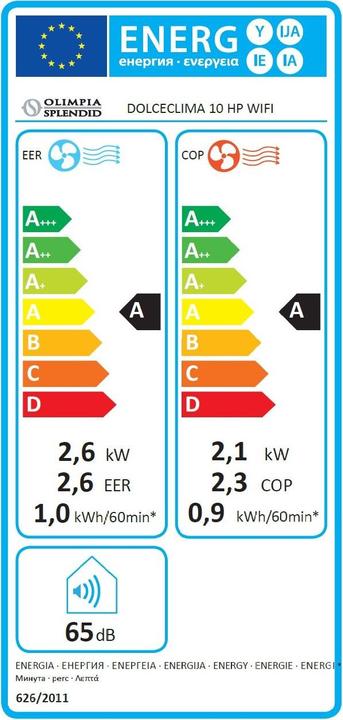 Energie-Label Olimpia Splendid Dolceclima 10 HP (35 m², 8871.57 BTU/h)