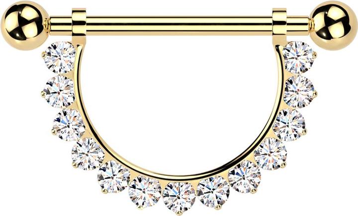 Actual product image Star Piercing Barbell Innengewinde vergoldet mit zwei Kugeln Anhänger Kristalle silber (Titanium)