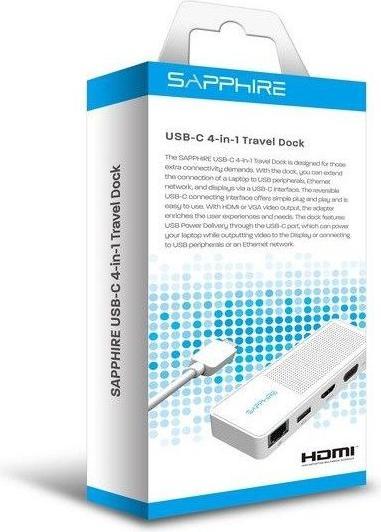 Actual product image Sapphire USB Type-C 4-in-1 Travel Dock with PD Charging (USB-C, USB-A)