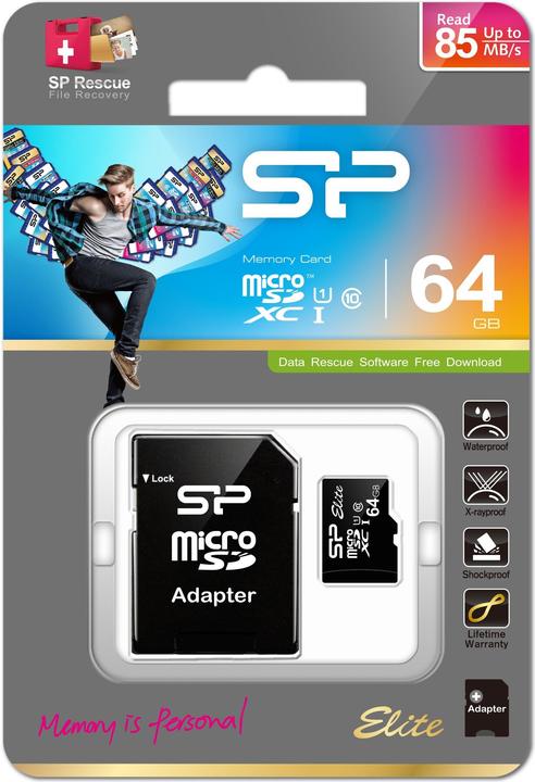Image du produit Silicon Power Elite UHS-I 64GB microSDXC Ad. SP064GBSTHBU1V10SP (64 Go, microSDXC, U1, UHS-I)