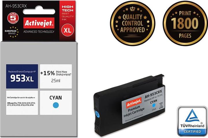 Actual product image Activejet AH-953CRX - Pigment based ink - Blue - HP - OfficeJet Pro 7740 - 8210 - 821 (C)