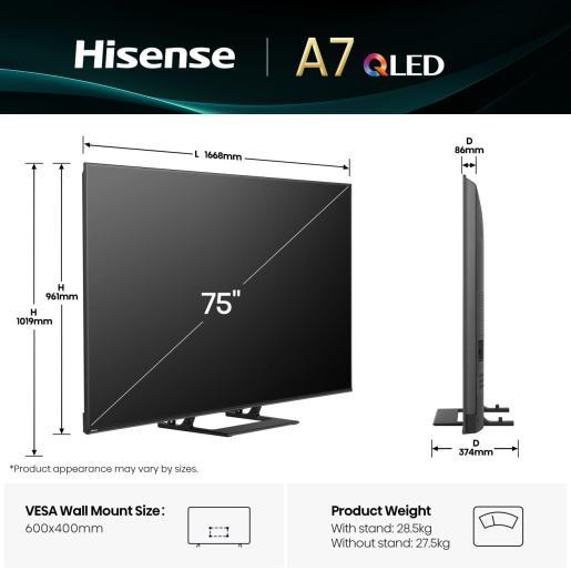 Image du produit Hisense TV 75A7Q (75", QLED, DHU, 2025)