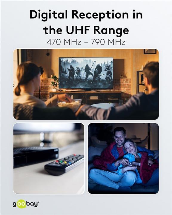 Produktbild Goobay Ultraflache Full HD DVB-T Zimmerantenne, inkl. LTE/4G Filter, Schwarz (Flachantenne, 16 dB, DVB-T / -T2)
