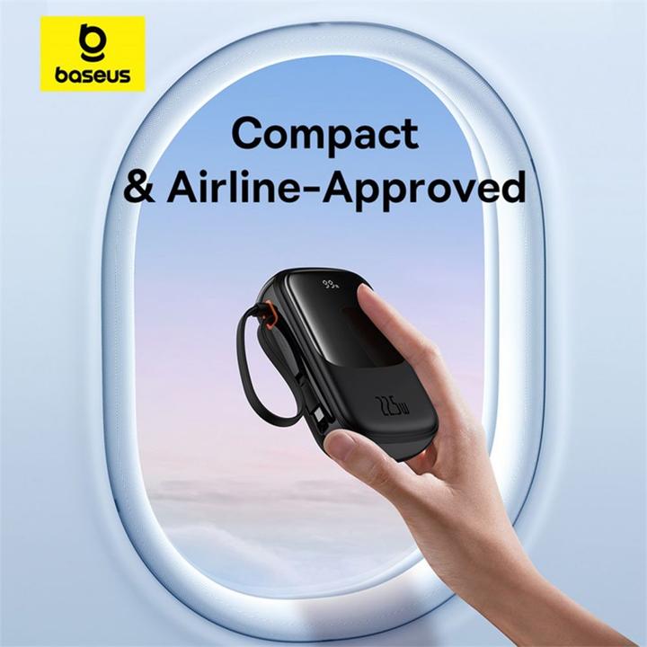 Actual product image Baseus Qpow Pro+ 20000mAh 22.5W powerbank with built-in USB-C cable and display - black (20000 mAh, 22.50 W, 74 Wh)