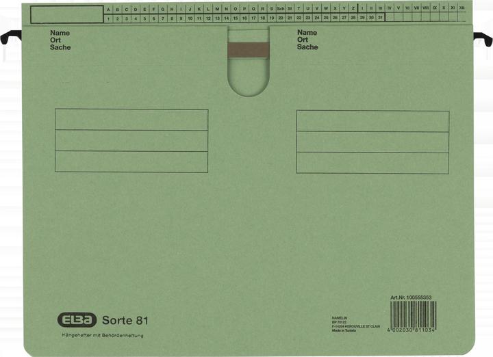 Produktbild Elba Hängehefter Sorte 81, überstehende Reiterfalz, grün Manilakarton 250 g-qm, Metallhängeschiene, kaufm (A4, 1 x)