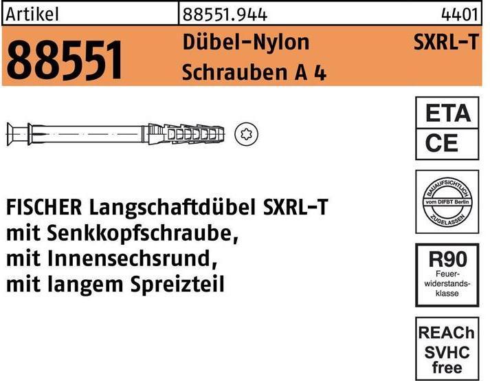 Produktbild Fischer Langschaftdübel R 88551 SXRL 10 x 80 T Schrauben A 4/Dübel-Nylon (50 Stk.)