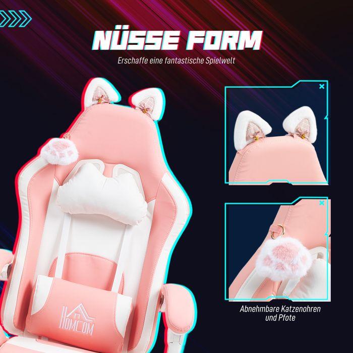 Produktbild Swisshandel24 Gaming Stuhl Ergonomischer Gamer Stuhl mit Lendenwirbelstütze, Fussstütze Rosa