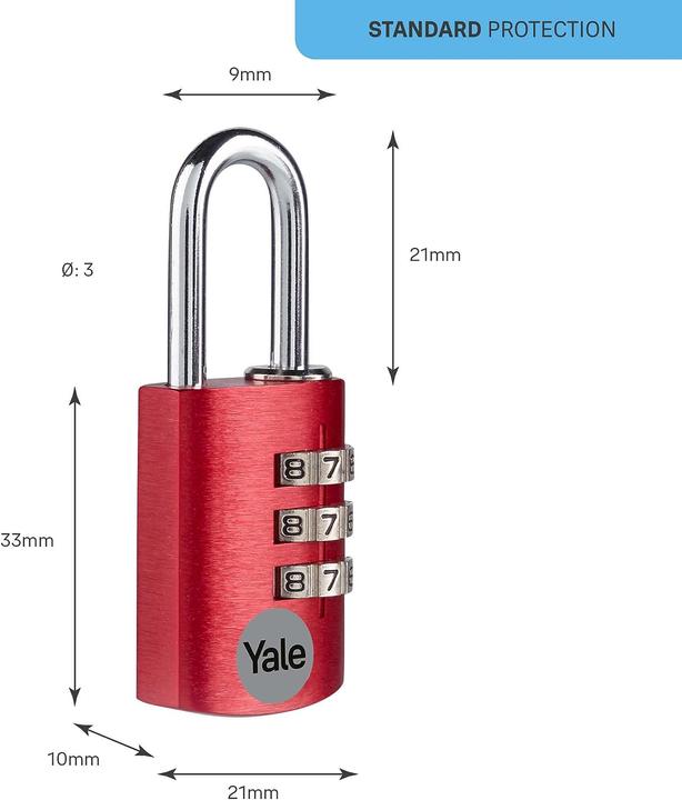 Produktbild Yale YE3CB/20/121/1/CO Vorhängeschloss 20 mm Rot Zahlenschloss