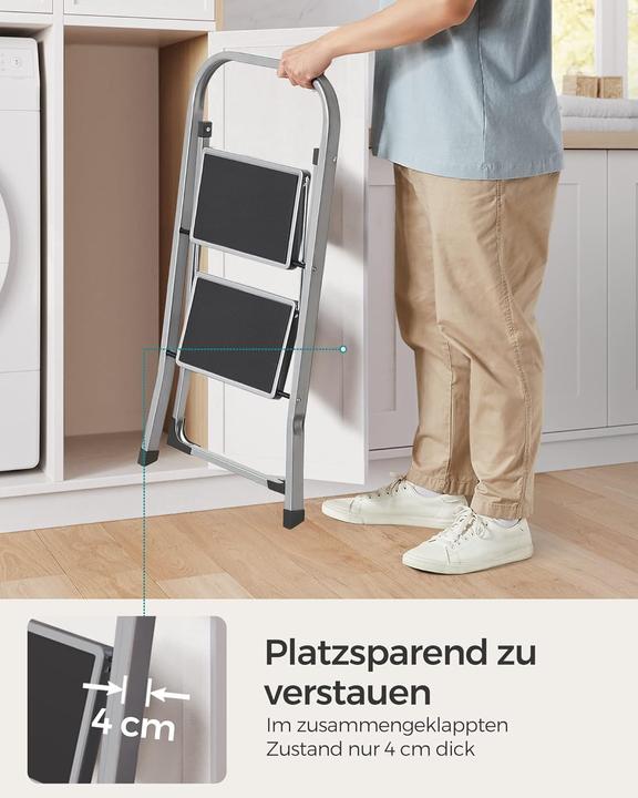 Produktbild Songmics Trittleiter mit 2 Stufen, klappbar bis 150 kg (Klapptritt)