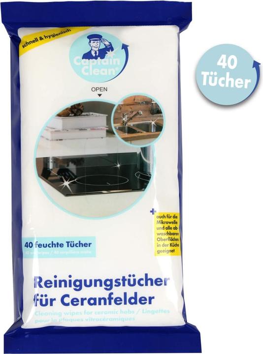 Produktbild Captain Clean Reinigungstücher feucht für Ceranfelder, Küche und Badezimmer 40er (40 Stk.)
