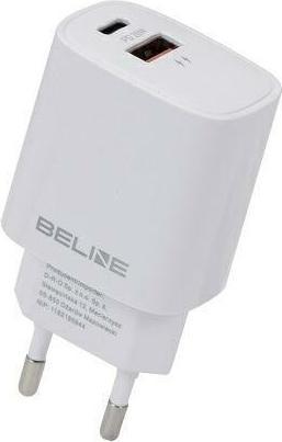 Image du produit Beline Ład. siec. 1x USB-C + 1x USB 20W biała /white (tête uniquement) PD 3.0 + QC 3.0 BLN2CW20 (20 W)