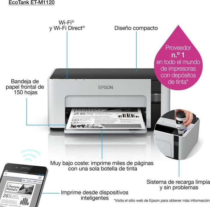Immagine prodotto Epson EcoTank M1120 (Eco-Tank, Bianco e nero)