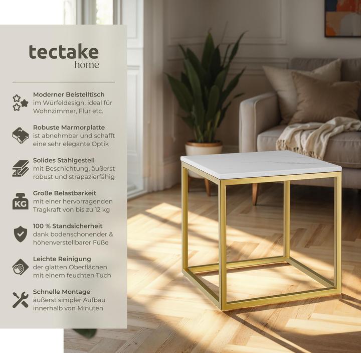 Produktbild tectake Marmor-Beistelltisch Alysia, quadratisch (45 x 45 x 47.5 cm)