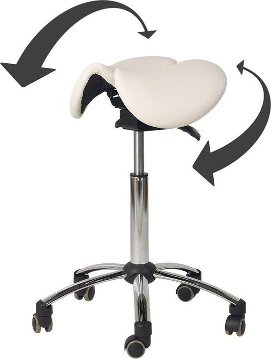 Produktbild Teqler Praxis Sattelhocker geteilt verchromt weiss