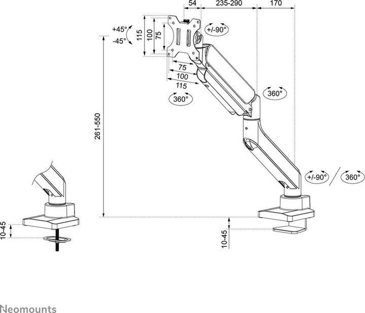 Nährwerte und Zutaten Neomounts Desk Mount 1 Ultra (Tisch, 49.02")