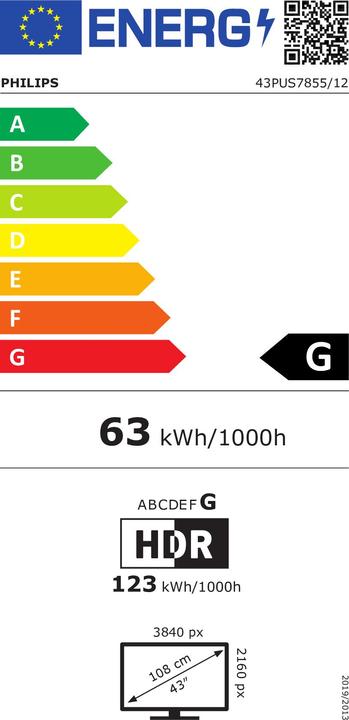 Energie-Label Philips 43PUS7855 Ambilight (43", LCD, 4K, 2020)