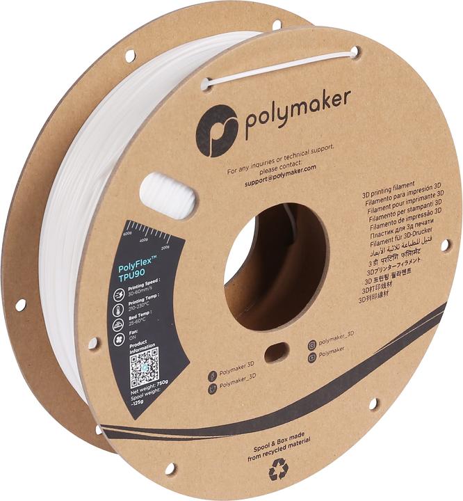 Image du produit Polymaker PolyFlex TPU90 V2 - Blanc - 1.75mm (TPU, 1.75 mm, 750 g, Blanc)