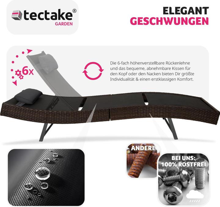 Produktbild tectake Rattan Sonnenliege Moana (211 cm)