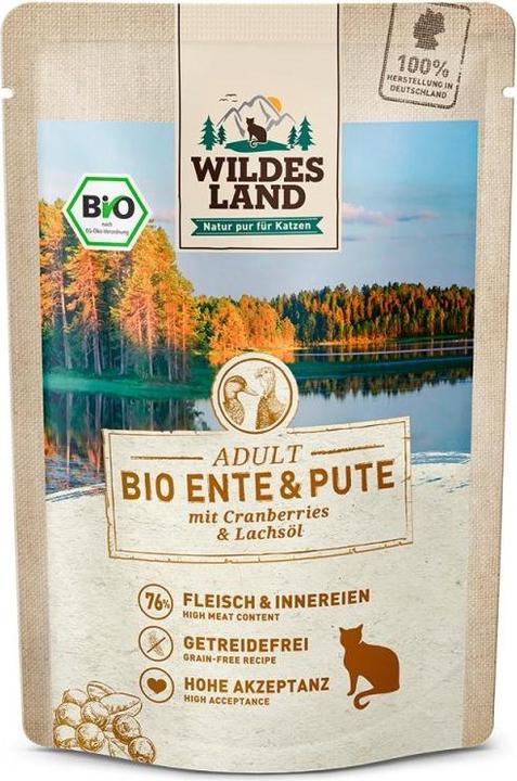 Wildes Land Adult Organic Duck&Pute with Cranberries&Salmon Oil (12x85g) (Adult, 12 pcs., 85 g)
