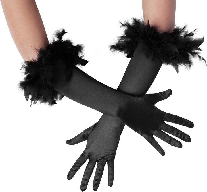 tectake Lange Satin-Handschuhe mit Federn (One Size)
